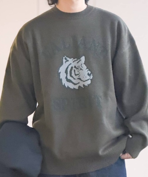 BACK NUMBER(バックナンバー)の「BACK NUMBER(バックナンバー)【メンズ】バルキーニットアニマル柄クルーネックセーター(ニット/セーター・メンズ・キナリ/オリーブ/ブラック・M/L/XL)」の18枚目の写真