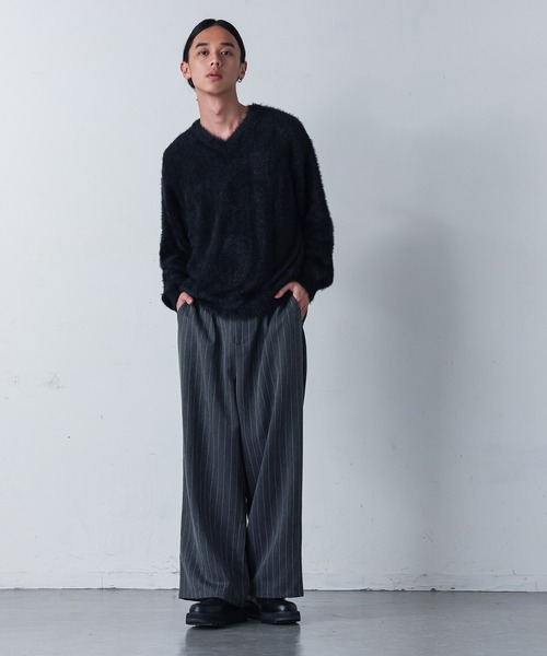 MDR(エムディアール)の「『シャギーVネックニットトップス』(ニット/セーター・メンズ・ブラック/グレー・M/L)」の7枚目の写真
