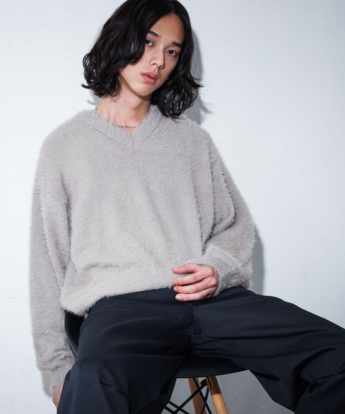 MDR(エムディアール)の「『シャギーVネックニットトップス』(ニット/セーター・メンズ・ブラック/グレー・M/L)」の10枚目の写真