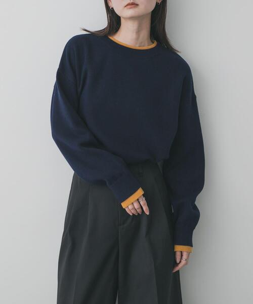 セール】『洗濯可』バイカラーレイヤードセーター（ニット/セーター