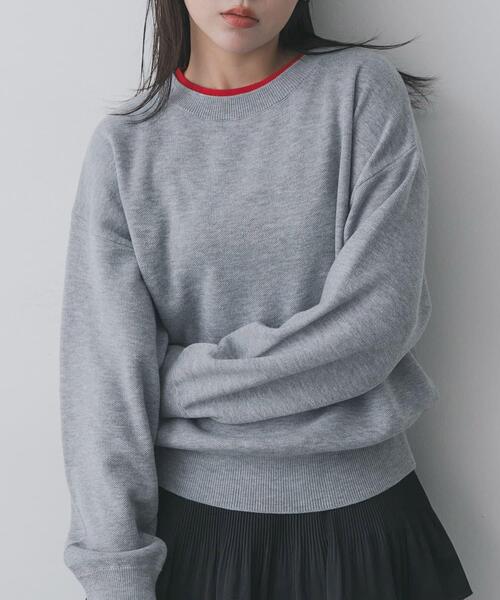 SENSE OF PLACE by URBAN RESEARCH（センスオブプレイスバイアーバンリサーチ）の「『洗濯可』バイカラーレイヤードセーター（ニット/セーター・レディース・アイボリー/グレー/ネイビー・ONE）」の3枚目の写真