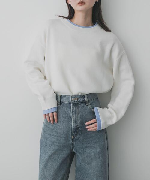 SENSE OF PLACE by URBAN RESEARCH（センスオブプレイスバイアーバンリサーチ）の「『洗濯可』バイカラーレイヤードセーター（ニット/セーター・レディース・アイボリー/グレー/ネイビー・ONE）」の2枚目の写真