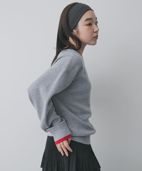 SENSE OF PLACE by URBAN RESEARCH（センスオブプレイスバイアーバンリサーチ）の「『洗濯可』バイカラーレイヤードセーター（ニット/セーター・レディース・アイボリー/グレー/ネイビー・ONE）」の5枚目の写真