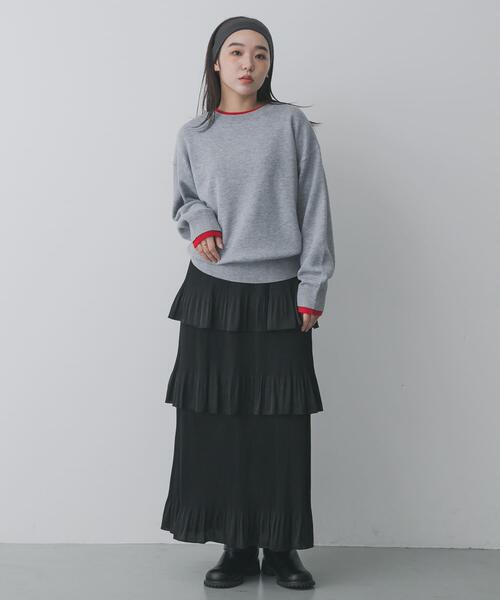 SENSE OF PLACE by URBAN RESEARCH（センスオブプレイスバイアーバンリサーチ）の「『洗濯可』バイカラーレイヤードセーター（ニット/セーター・レディース・アイボリー/グレー/ネイビー・ONE）」の6枚目の写真