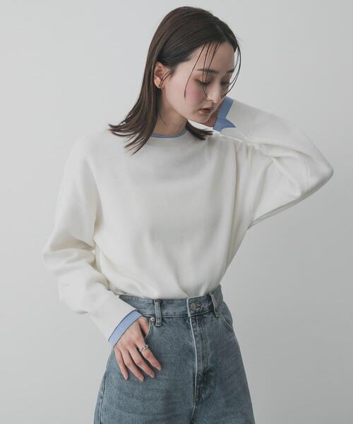 SENSE OF PLACE by URBAN RESEARCH（センスオブプレイスバイアーバンリサーチ）の「『洗濯可』バイカラーレイヤードセーター（ニット/セーター・レディース・アイボリー/グレー/ネイビー・ONE）」の21枚目の写真