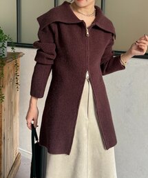 Thevon | 襟付きWジップチュニックカーディガン(カーディガン/ボレロ)