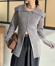 Thevon | 襟付きWジップチュニックカーディガン(カーディガン/ボレロ)