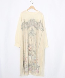 553292：ガーデンティーパーティ柄 布帛×チュールレースワンピース