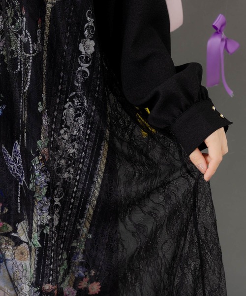 ScoLar（スカラー）の「553292：ガーデンティーパーティ柄 布帛×チュールレースワンピース（ワンピース・レディース・ブラック/アイボリー・M）」の7枚目の写真