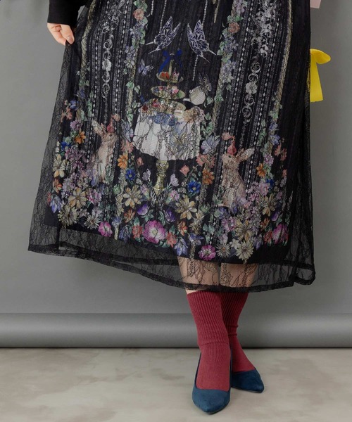 ScoLar（スカラー）の「553292：ガーデンティーパーティ柄 布帛×チュールレースワンピース（ワンピース・レディース・ブラック/アイボリー・M）」の8枚目の写真