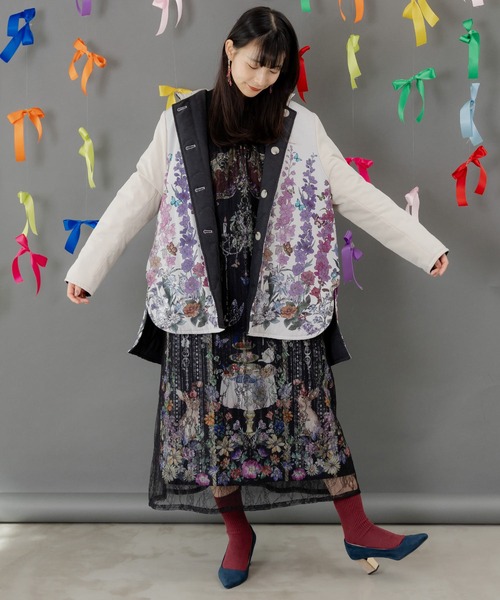 ScoLar（スカラー）の「553292：ガーデンティーパーティ柄 布帛×チュールレースワンピース（ワンピース・レディース・ブラック/アイボリー・M）」の9枚目の写真