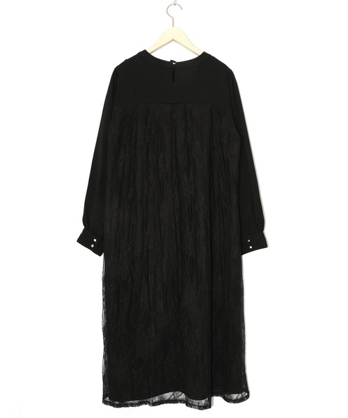 ScoLar（スカラー）の「553292：ガーデンティーパーティ柄 布帛×チュールレースワンピース（ワンピース・レディース・ブラック/アイボリー・M）」の13枚目の写真