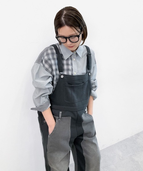 niko and...（ニコアンド）の「[MODE NORM CORE] デニムパッチワークサロペ（サロペット/オーバーオール・レディース・ブラック/グレー/アイボリー・MEDIUM/LARGE）」の15枚目の写真