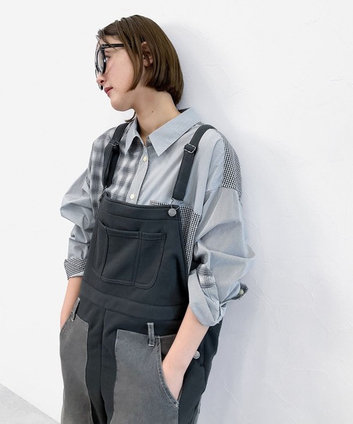 niko and...（ニコアンド）の「[MODE NORM CORE] デニムパッチワークサロペ（サロペット/オーバーオール・レディース・ブラック/グレー/アイボリー・MEDIUM/LARGE）」の16枚目の写真