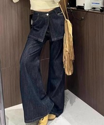 Teem Store | 【再入荷】【動画あり】スカートレイヤード風ハイウエストフレアデニムパンツ(デニムパンツ)