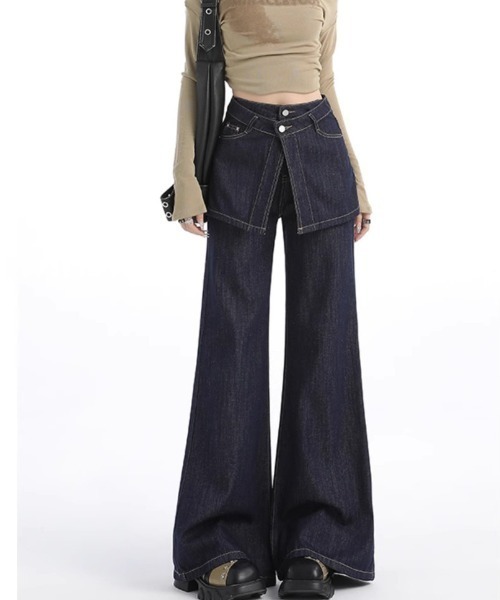 Teem Store（チームストア）の「【再入荷】【動画あり】スカートレイヤード風ハイウエストフレアデニムパンツ 美脚効果（デニムパンツ・レディース・インディゴブルー・M/L）」の17枚目の写真