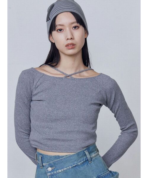 EMODA（エモダ）の「2WAYストリングリブトップス（Tシャツ/カットソー・レディース・イエロー/グレー/ブラック/ホワイト・FREE）」の3枚目の写真