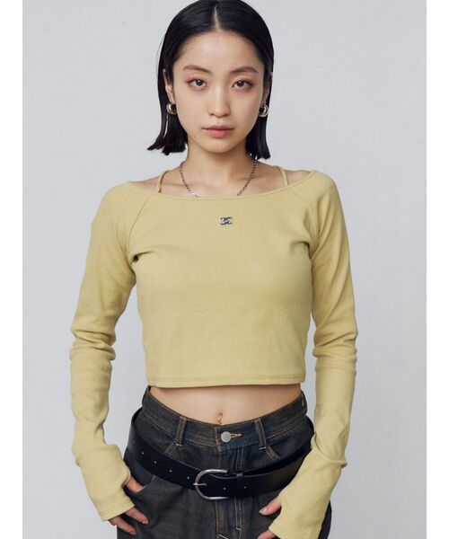 EMODA（エモダ）の「2WAYストリングリブトップス（Tシャツ/カットソー・レディース・イエロー/グレー/ブラック/ホワイト・FREE）」の4枚目の写真