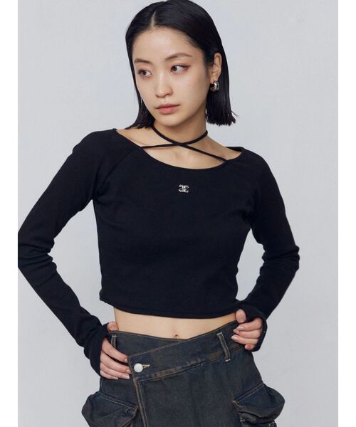 EMODA（エモダ）の「2WAYストリングリブトップス（Tシャツ/カットソー・レディース・イエロー/グレー/ブラック/ホワイト・FREE）」の2枚目の写真