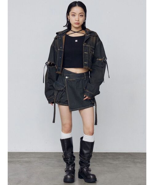 EMODA（エモダ）の「2WAYストリングリブトップス（Tシャツ/カットソー・レディース・イエロー/グレー/ブラック/ホワイト・FREE）」の9枚目の写真