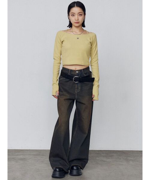 EMODA（エモダ）の「2WAYストリングリブトップス（Tシャツ/カットソー・レディース・イエロー/グレー/ブラック/ホワイト・FREE）」の22枚目の写真