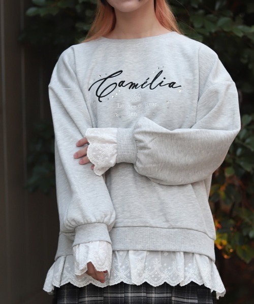 axes femme（アクシーズファム）の「コットンレース裏起毛トレーナー（スウェット・レディース・キナリ/ベージュ/ミント/杢グレー・FREE）」の2枚目の写真