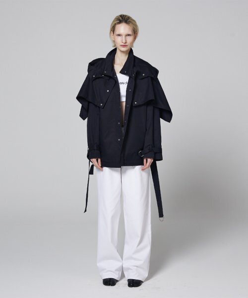 MMAM（ムアム）の「Short trench coat（テーラードジャケット・レディース・ネイビー・FREE）」の2枚目の写真