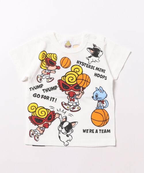 HYSTERIC MINI(ヒステリックミニ)の「HYSTERIC MINI HOOPS 半袖Tシャツ(Tシャツ/カットソー・キッズ・ブラック/ホワイト/オレンジ・80/90)」の1枚目の写真
