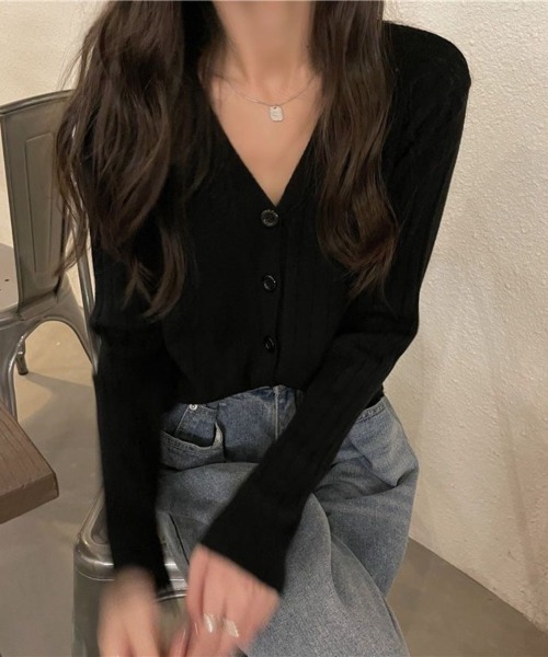 Beststore（ベストストア）の「秋冬vネックカーディガン ショット丈 リブニットトップス レディース（カーディガン/ボレロ・レディース・エンジ/パープル/ベージュ/ピンク/ホワイト/ブルー/ライトベージュ/ブラック・FREE）」の3枚目の写真