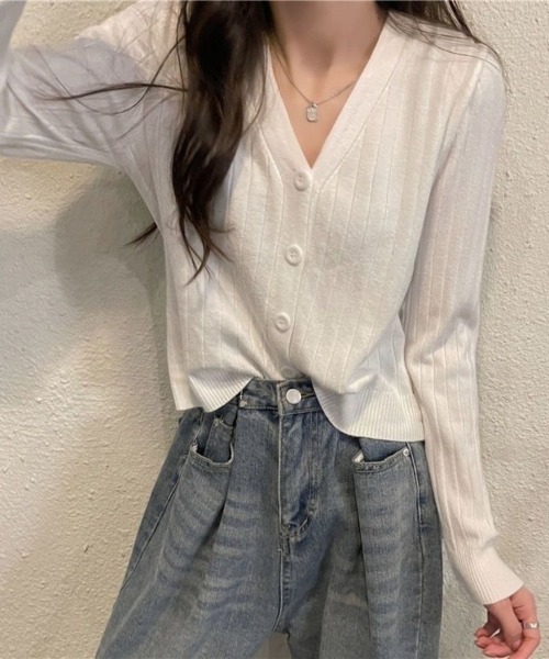 Beststore（ベストストア）の「秋冬vネックカーディガン ショット丈 リブニットトップス レディース（カーディガン/ボレロ・レディース・エンジ/パープル/ベージュ/ピンク/ホワイト/ブルー/ライトベージュ/ブラック・FREE）」の20枚目の写真