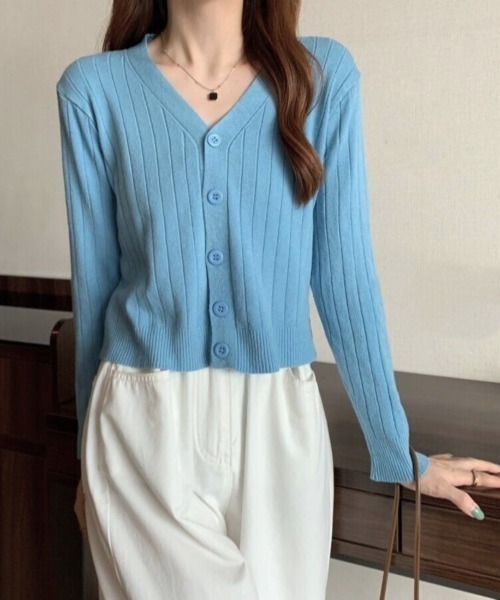 Beststore（ベストストア）の「秋冬vネックカーディガン ショット丈 リブニットトップス レディース（カーディガン/ボレロ・レディース・エンジ/パープル/ベージュ/ピンク/ホワイト/ブルー/ライトベージュ/ブラック・FREE）」の9枚目の写真