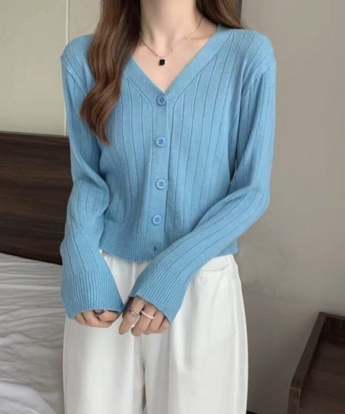 Beststore（ベストストア）の「秋冬vネックカーディガン ショット丈 リブニットトップス レディース（カーディガン/ボレロ・レディース・エンジ/パープル/ベージュ/ピンク/ホワイト/ブルー/ライトベージュ/ブラック・FREE）」の10枚目の写真