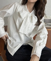 Eclat one（エクラワン）の「【Eclat one】レース組み合わせ ボータイブラウス（シャツ/ブラウス）」