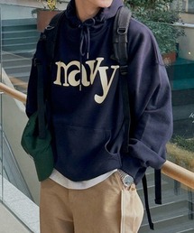 NOWLE | 【NOWLE】navy 筆記体デザイン ロゴ プリント プルオーバーパーカー(パーカー)