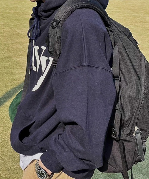 NOWLE（ノウル）の「【NOWLE】navy 筆記体デザイン ロゴ プリント プルオーバーパーカー（パーカー・メンズ・ネイビー・X-LARGE/LARGE/MEDIUM/SMALL）」の7枚目の写真