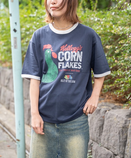 FRUIT OF THE LOOM（フルーツオブザルーム）の「FTL x KELLOGGS RINGER T-SHIRT3 / ケロッグ コラボ 半袖リンガーTシャツ コーンフレイクデザイン（Tシャツ/カットソー・メンズ・ネイビー・M/S/L）」の10枚目の写真