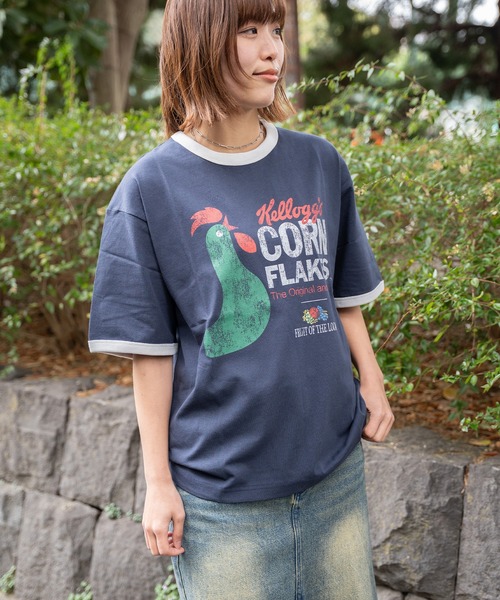 FRUIT OF THE LOOM（フルーツオブザルーム）の「FTL x KELLOGGS RINGER T-SHIRT3 / ケロッグ コラボ 半袖リンガーTシャツ コーンフレイクデザイン（Tシャツ/カットソー・メンズ・ネイビー・M/S/L）」の11枚目の写真