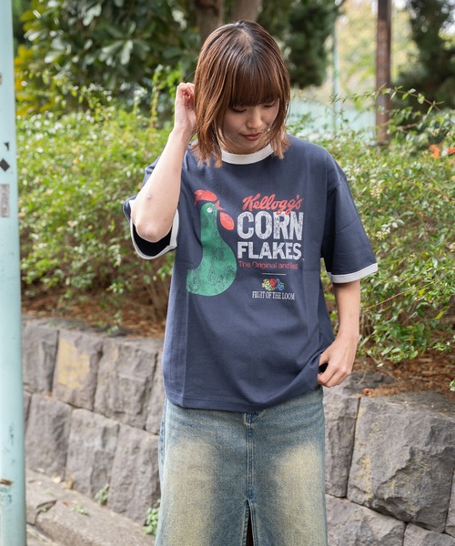 FRUIT OF THE LOOM（フルーツオブザルーム）の「FTL x KELLOGGS RINGER T-SHIRT3 / ケロッグ コラボ 半袖リンガーTシャツ コーンフレイクデザイン（Tシャツ/カットソー・メンズ・ネイビー・M/S/L）」の12枚目の写真