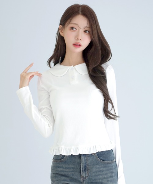by muni:r(バイ ムニール)の「【着用動画あり!】カラーフリルTシャツ(Tシャツ/カットソー・レディース・ホワイト系その他/ホワイト・FREE)」の2枚目の写真