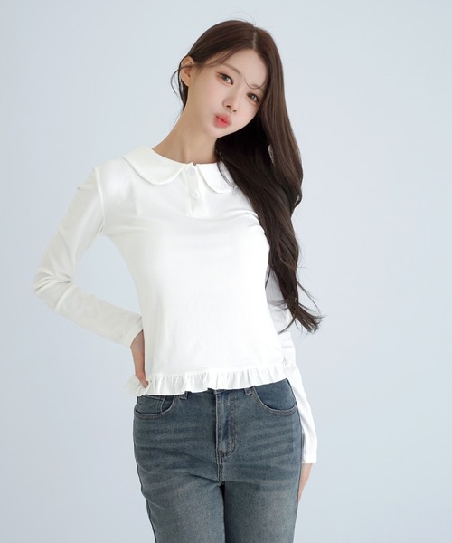 by muni:r(バイ ムニール)の「【着用動画あり!】カラーフリルTシャツ(Tシャツ/カットソー・レディース・ホワイト系その他/ホワイト・FREE)」の3枚目の写真