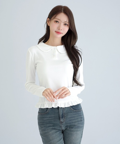 by muni:r(バイ ムニール)の「【着用動画あり!】カラーフリルTシャツ(Tシャツ/カットソー・レディース・ホワイト系その他/ホワイト・FREE)」の5枚目の写真