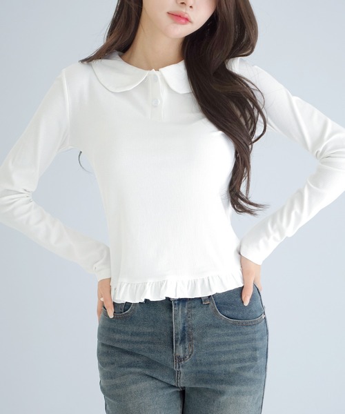 by muni:r(バイ ムニール)の「【着用動画あり!】カラーフリルTシャツ(Tシャツ/カットソー・レディース・ホワイト系その他/ホワイト・FREE)」の6枚目の写真
