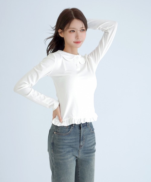 by muni:r(バイ ムニール)の「【着用動画あり!】カラーフリルTシャツ(Tシャツ/カットソー・レディース・ホワイト系その他/ホワイト・FREE)」の8枚目の写真