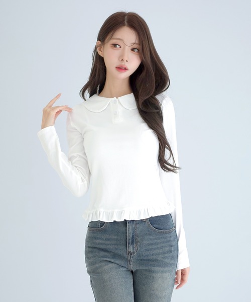 by muni:r(バイ ムニール)の「【着用動画あり!】カラーフリルTシャツ(Tシャツ/カットソー・レディース・ホワイト系その他/ホワイト・FREE)」の15枚目の写真