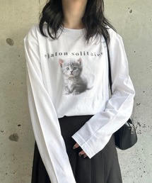 キャットプリントデザインロンT／長袖Tシャツ