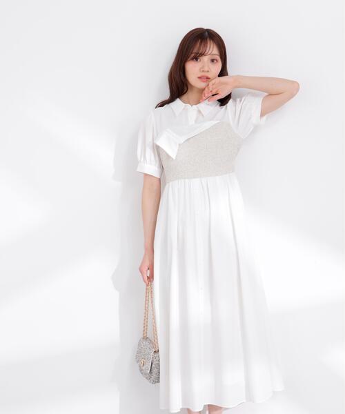 EDIT COLOGNE（エディットコロン）の「＜加藤栞さん着用＞＜Ｅ＞ツイードビスチェ付きシャツワンピース / 1216147400（ワンピース・レディース・ベージュ/ホワイト/ブルー・SMALL/P/S/MEDIUM）」の2枚目の写真