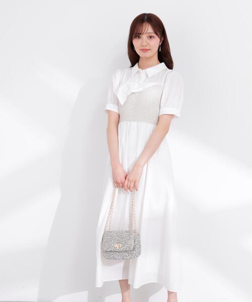 EDIT COLOGNE（エディットコロン）の「＜加藤栞さん着用＞＜Ｅ＞ツイードビスチェ付きシャツワンピース / 1216147400（ワンピース・レディース・ベージュ/ホワイト/ブルー・SMALL/P/S/MEDIUM）」の8枚目の写真