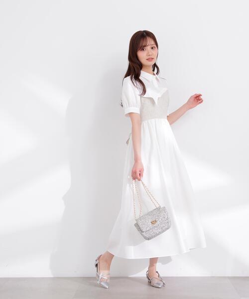 EDIT COLOGNE（エディットコロン）の「＜加藤栞さん着用＞＜Ｅ＞ツイードビスチェ付きシャツワンピース / 1216147400（ワンピース・レディース・ベージュ/ホワイト/ブルー・SMALL/P/S/MEDIUM）」の9枚目の写真