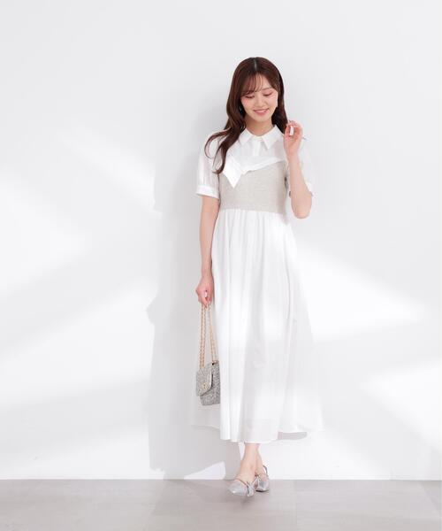 EDIT COLOGNE（エディットコロン）の「＜加藤栞さん着用＞＜Ｅ＞ツイードビスチェ付きシャツワンピース / 1216147400（ワンピース・レディース・ベージュ/ホワイト/ブルー・SMALL/P/S/MEDIUM）」の10枚目の写真
