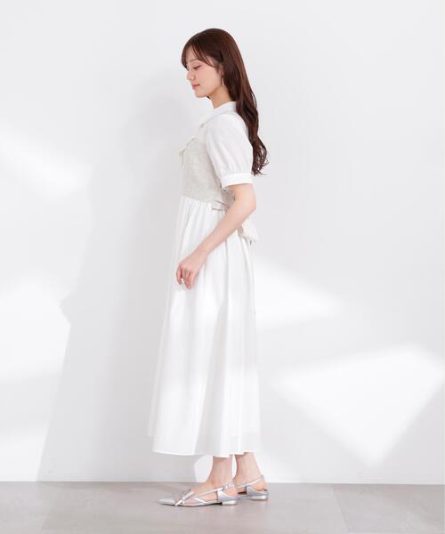 EDIT COLOGNE（エディットコロン）の「＜加藤栞さん着用＞＜Ｅ＞ツイードビスチェ付きシャツワンピース / 1216147400（ワンピース・レディース・ベージュ/ホワイト/ブルー・SMALL/P/S/MEDIUM）」の12枚目の写真